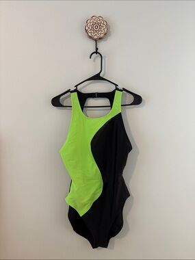 Anne Cole Black & Neon Green Athletic One-Piece Swimsuit